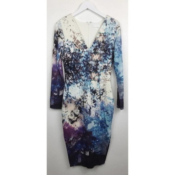 Revolve Talulah Midi Dress Watercolor Winter Falling Snowflake Bodycon Size L - Picture 3 of 11